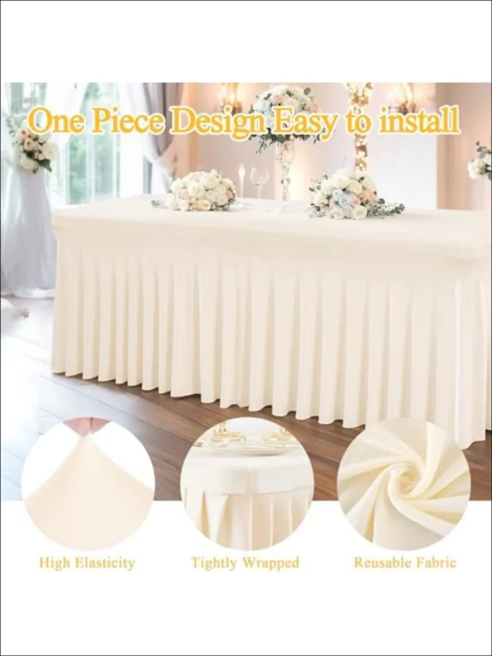 2 Pack Spandex Table Covers 6ft Fitted Stretch Table Skirt Wrinkle Free for